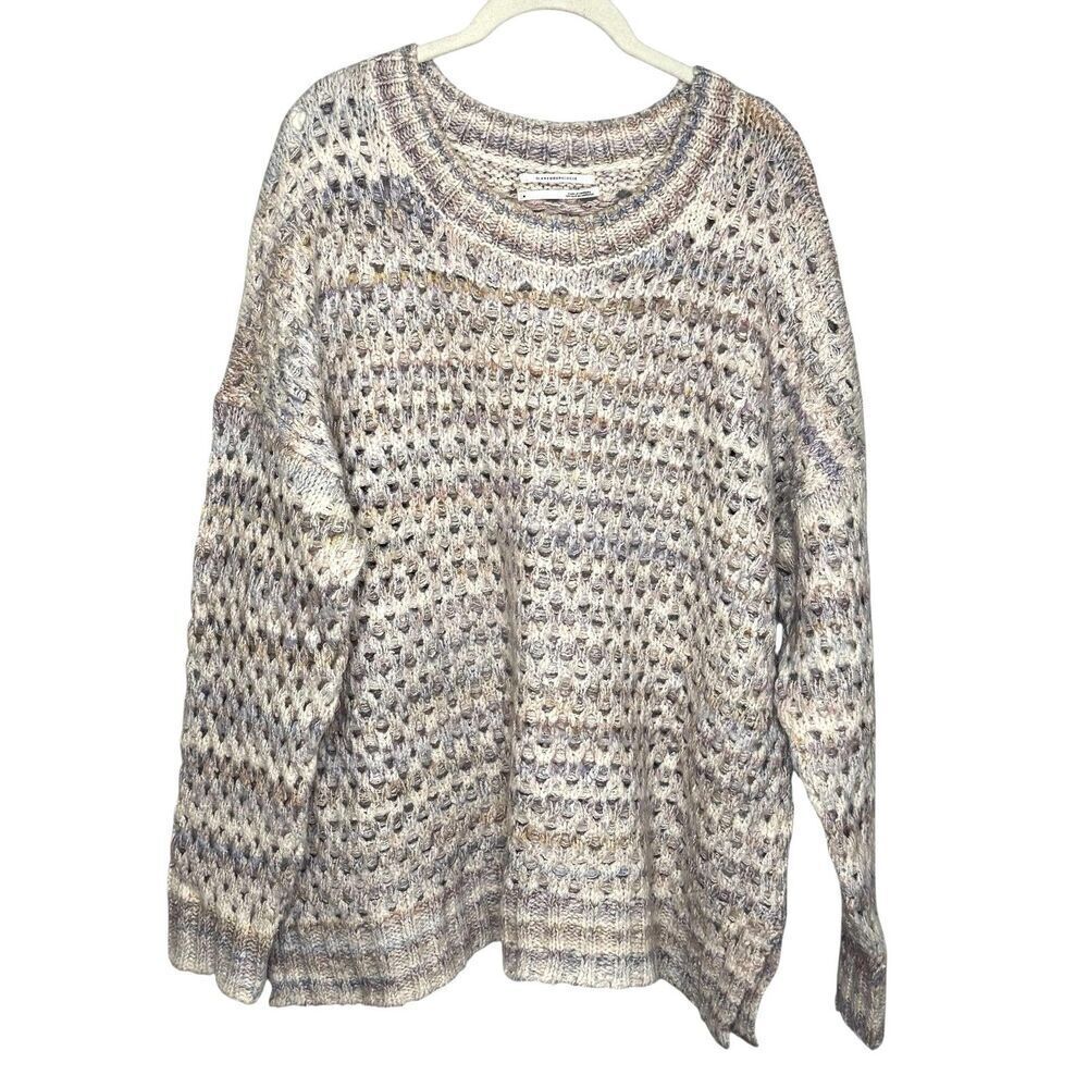 Anthropologie Multicolor Open-Knit Crewneck Sweater